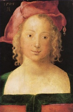 アルブレヒト・デューラー Painting - 赤いベレー帽を被った少女と向き合う アルブレヒト・デューラー